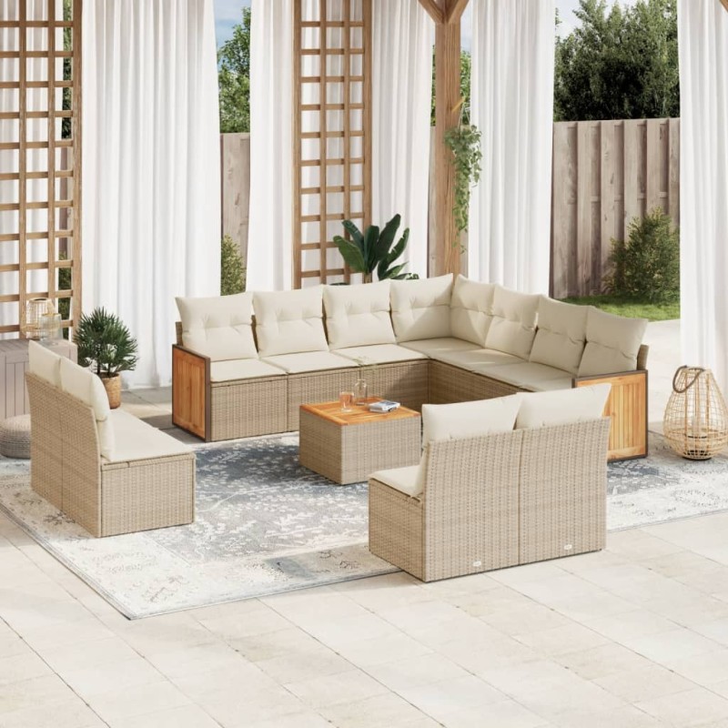 vidaXL 12-tlg. Garten-Sofagarnitur mit Kissen Beige Poly Rattan vidaXL 12-tlg. Garten-Sofagarnitur mit Kissen Beige Poly Rattan
