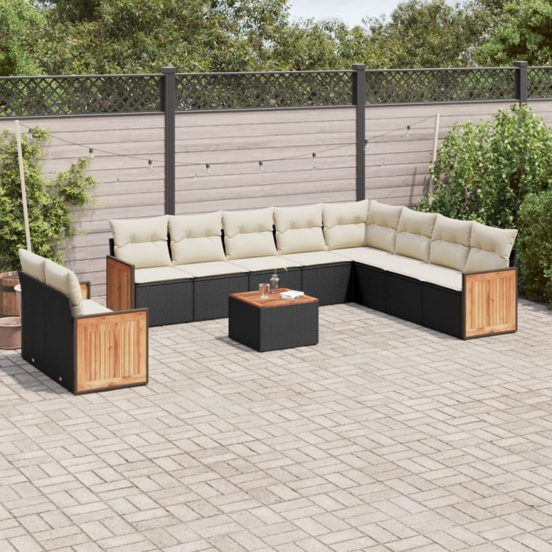 vidaXL 11-tlg. Garten-Sofagarnitur mit Kissen Schwarz Poly Rattan vidaXL 11-tlg. Garten-Sofagarnitur mit Kissen Schwarz Poly Rattan