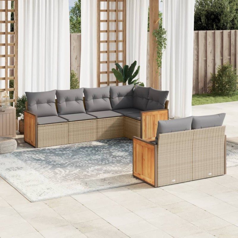vidaXL 7-tlg. Garten-Sofagarnitur mit Kissen Beige Poly Rattan vidaXL 7-tlg. Garten-Sofagarnitur mit Kissen Beige Poly Rattan