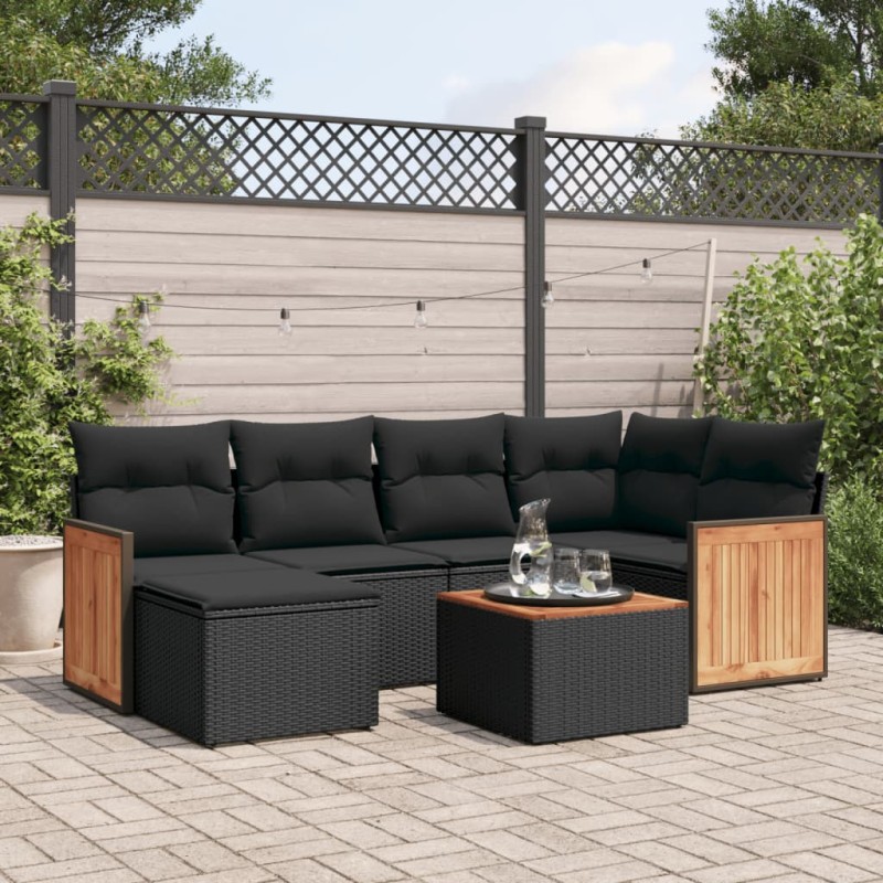 vidaXL 7-tlg. Garten-Sofagarnitur mit Kissen Schwarz Poly Rattan vidaXL 7-tlg. Garten-Sofagarnitur mit Kissen Schwarz Poly Rattan