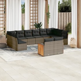 vidaXL 11-tlg. Garten-Sofagarnitur mit Kissen Grau Poly Rattan