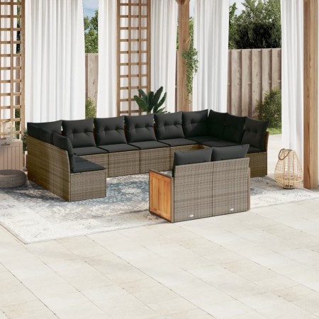 vidaXL 11-tlg. Garten-Sofagarnitur mit Kissen Grau Poly Rattan