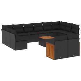 vidaXL 12-tlg. Garten-Sofagarnitur mit Kissen Schwarz Poly Rattan