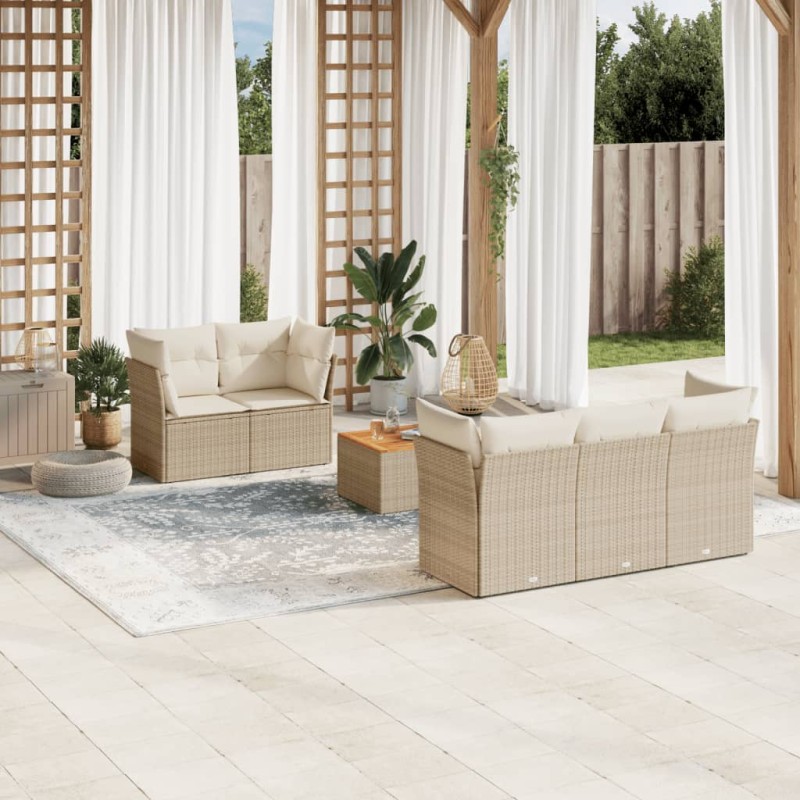 vidaXL 6-tlg. Garten-Sofagarnitur mit Kissen Beige Poly Rattan vidaXL 6-tlg. Garten-Sofagarnitur mit Kissen Beige Poly Rattan