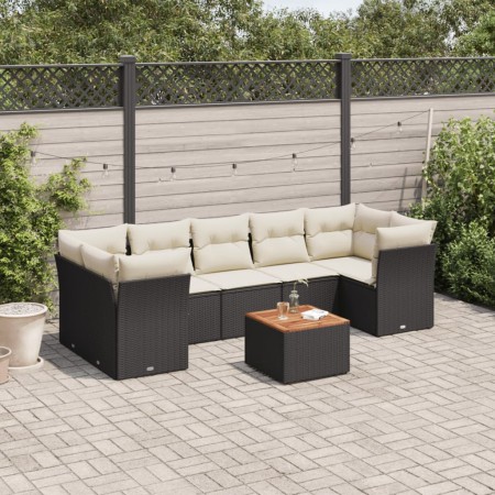 vidaXL 6-tlg. Garten-Sofagarnitur mit Kissen Schwarz Poly Rattan