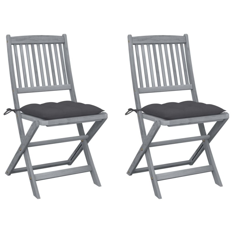 Klappbare Gartenstühle 2 Stk. mit Kissen Massivholz Akazie Klappbare Gartenstühle 2 Stk. mit Kissen Massivholz Akazie