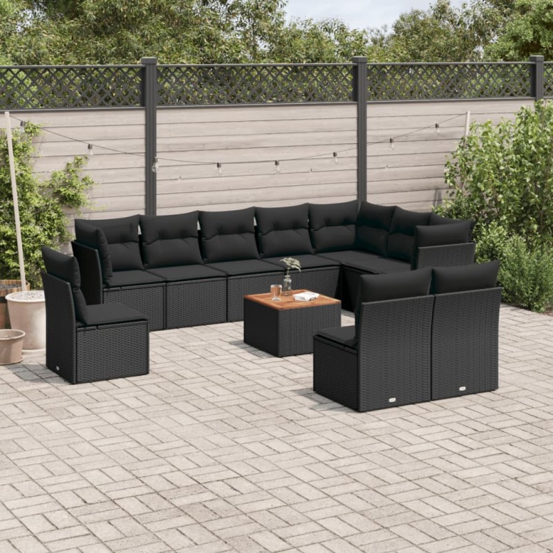 vidaXL 11-tlg. Garten-Sofagarnitur mit Kissen Schwarz Poly Rattan vidaXL 11-tlg. Garten-Sofagarnitur mit Kissen Schwarz Poly Rattan