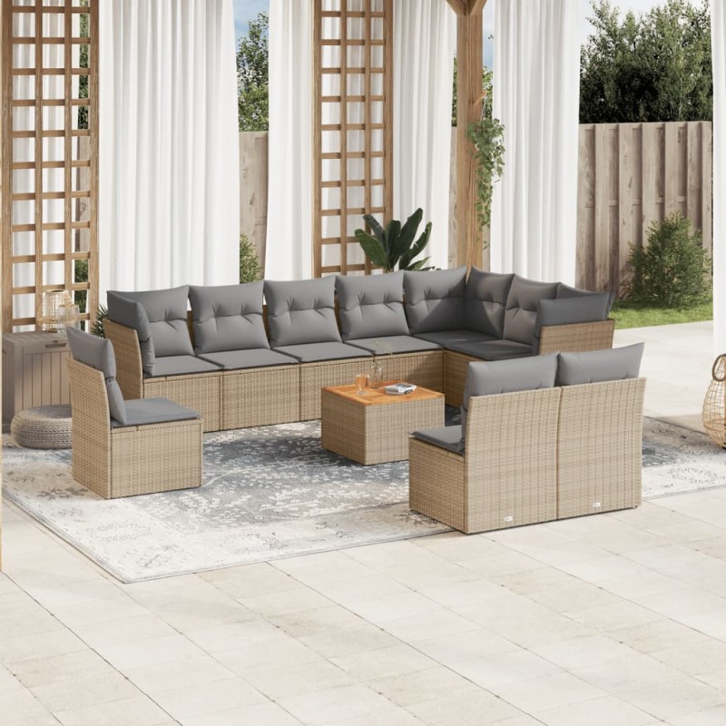 vidaXL 11-tlg. Garten-Sofagarnitur mit Kissen Beige Poly Rattan vidaXL 11-tlg. Garten-Sofagarnitur mit Kissen Beige Poly Rattan