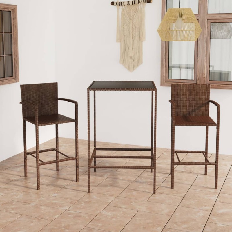 vidaXL 3-tlg. Gartenbar-Set Poly Rattan Braun vidaXL 3-tlg. Gartenbar-Set Poly Rattan Braun