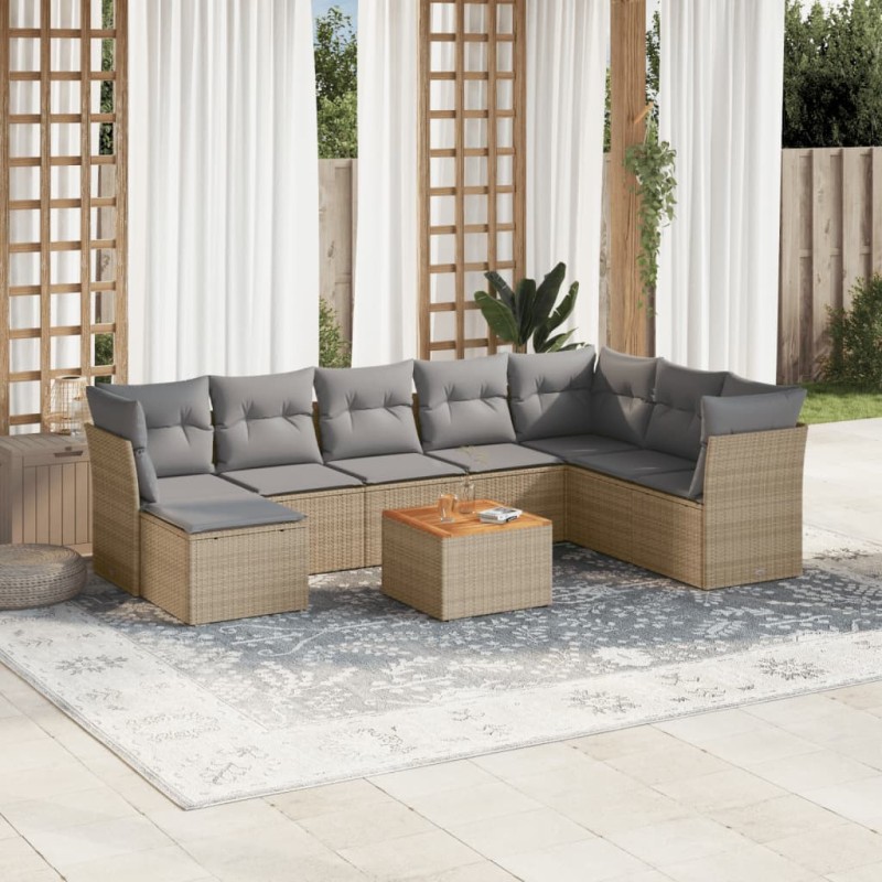 vidaXL 9-tlg. Garten-Sofagarnitur mit Kissen Beige Poly Rattan vidaXL 9-tlg. Garten-Sofagarnitur mit Kissen Beige Poly Rattan