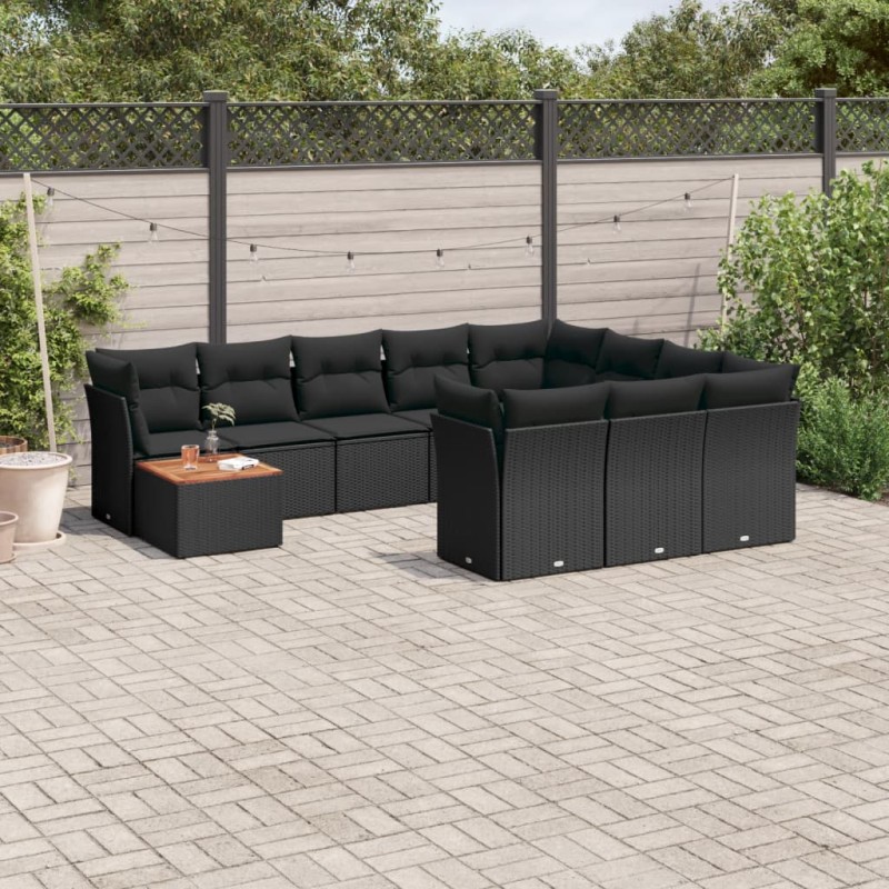 vidaXL 11-tlg. Garten-Sofagarnitur mit Kissen Schwarz Poly Rattan vidaXL 11-tlg. Garten-Sofagarnitur mit Kissen Schwarz Poly Rattan