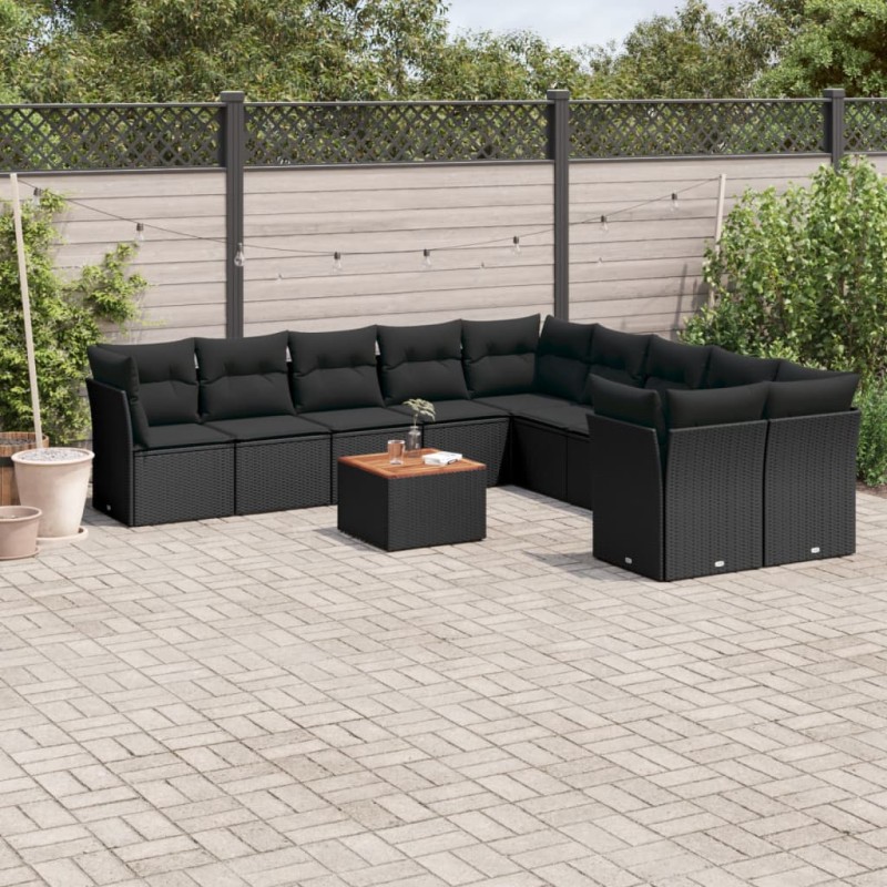 vidaXL 11-tlg. Garten-Sofagarnitur mit Kissen Schwarz Poly Rattan vidaXL 11-tlg. Garten-Sofagarnitur mit Kissen Schwarz Poly Rattan