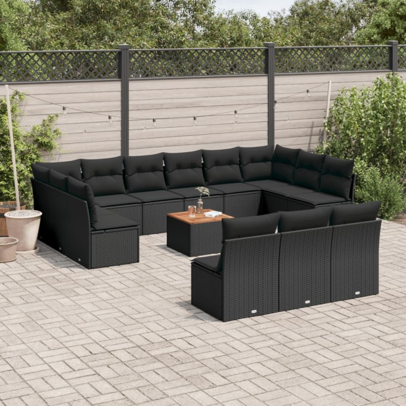 vidaXL 14-tlg. Garten-Sofagarnitur mit Kissen Schwarz Poly Rattan vidaXL 14-tlg. Garten-Sofagarnitur mit Kissen Schwarz Poly Rattan