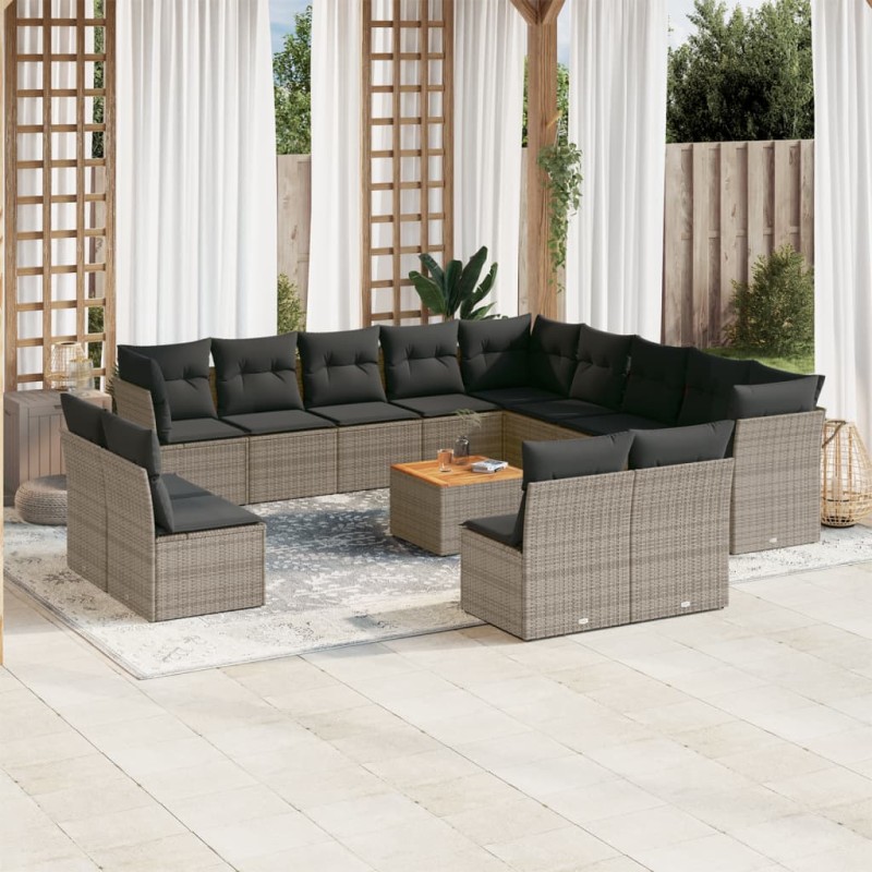 vidaXL 14-tlg. Garten-Sofagarnitur mit Kissen Grau Poly Rattan vidaXL 14-tlg. Garten-Sofagarnitur mit Kissen Grau Poly Rattan