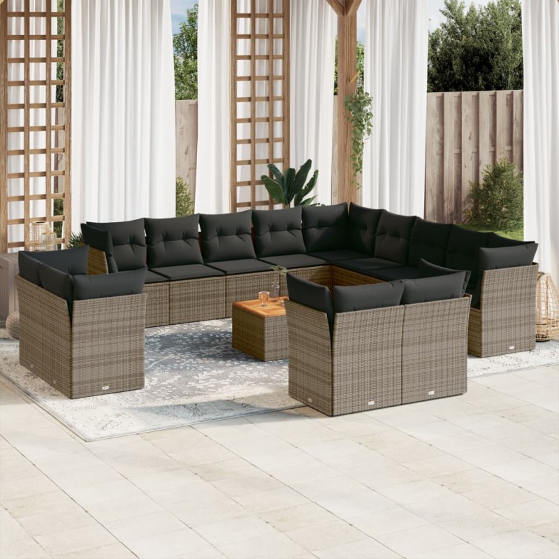 vidaXL 14-tlg. Garten-Sofagarnitur mit Kissen Grau Poly Rattan vidaXL 14-tlg. Garten-Sofagarnitur mit Kissen Grau Poly Rattan