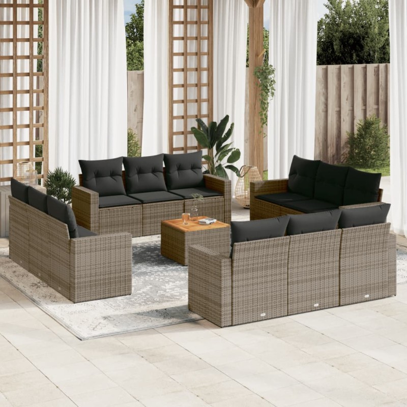 vidaXL 13-tlg. Garten-Sofagarnitur mit Kissen Grau Poly Rattan vidaXL 13-tlg. Garten-Sofagarnitur mit Kissen Grau Poly Rattan