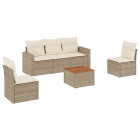 vidaXL 6-tlg. Garten-Sofagarnitur mit Kissen Beige Poly Rattan