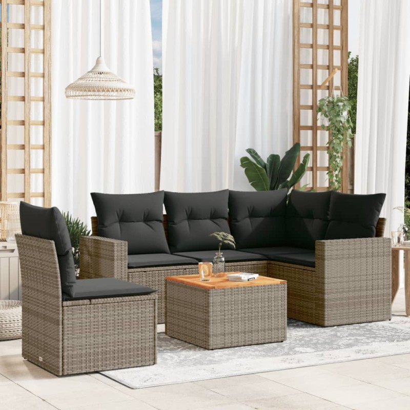 vidaXL 6-tlg. Garten-Sofagarnitur mit Kissen Grau Poly Rattan vidaXL 6-tlg. Garten-Sofagarnitur mit Kissen Grau Poly Rattan