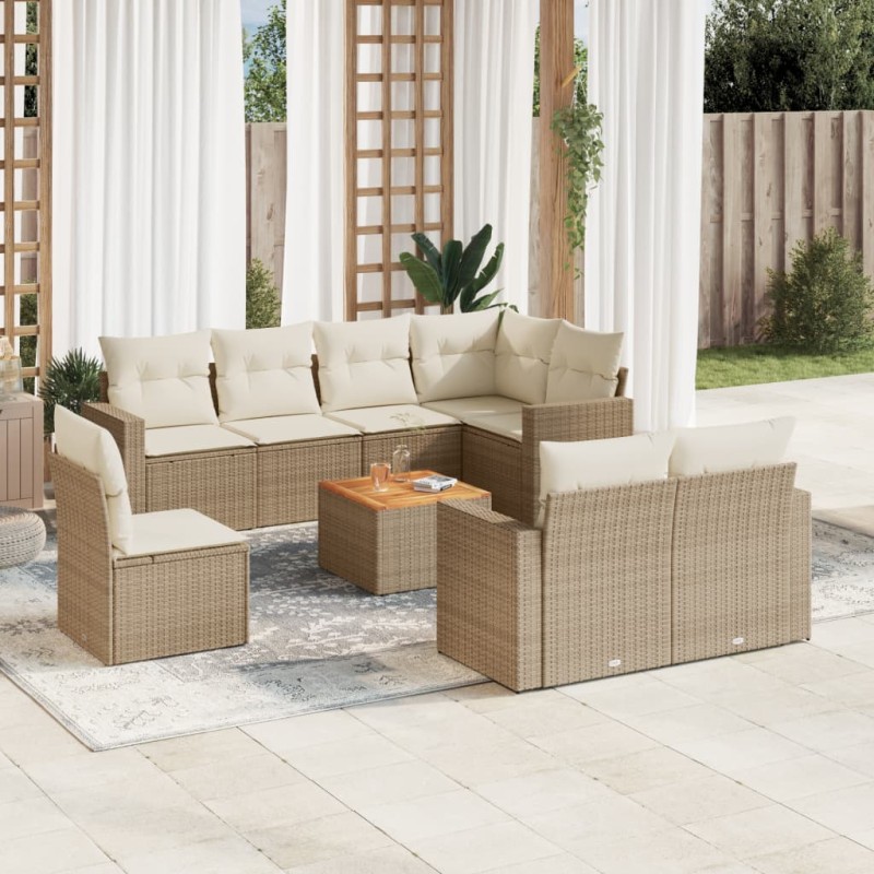 vidaXL 9-tlg. Garten-Sofagarnitur mit Kissen Beige Poly Rattan vidaXL 9-tlg. Garten-Sofagarnitur mit Kissen Beige Poly Rattan