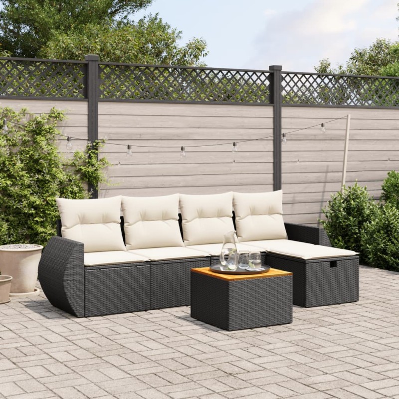 vidaXL 6-tlg. Garten-Sofagarnitur mit Kissen Schwarz Poly Rattan vidaXL 6-tlg. Garten-Sofagarnitur mit Kissen Schwarz Poly Rattan