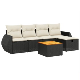 vidaXL 6-tlg. Garten-Sofagarnitur mit Kissen Schwarz Poly Rattan