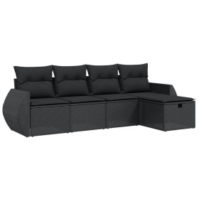 vidaXL 5-tlg. Garten-Sofagarnitur mit Kissen Schwarz Poly Rattan