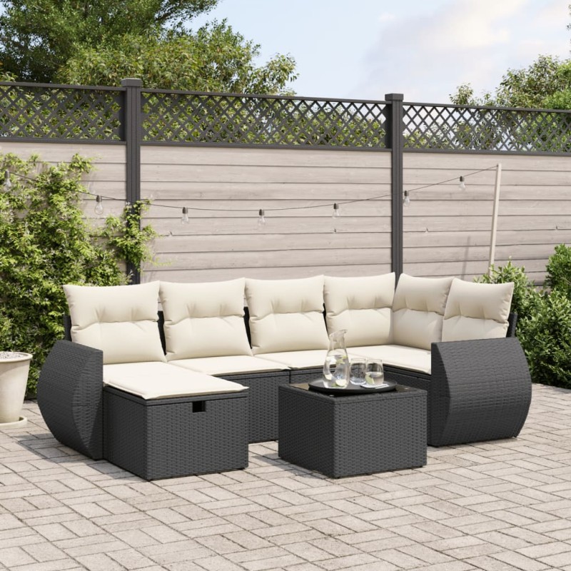 vidaXL 7-tlg. Garten-Sofagarnitur mit Kissen Schwarz Poly Rattan vidaXL 7-tlg. Garten-Sofagarnitur mit Kissen Schwarz Poly Rattan