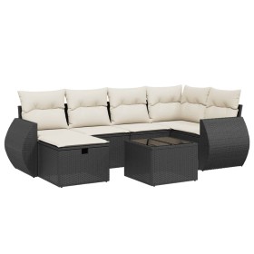 vidaXL 7-tlg. Garten-Sofagarnitur mit Kissen Schwarz Poly Rattan