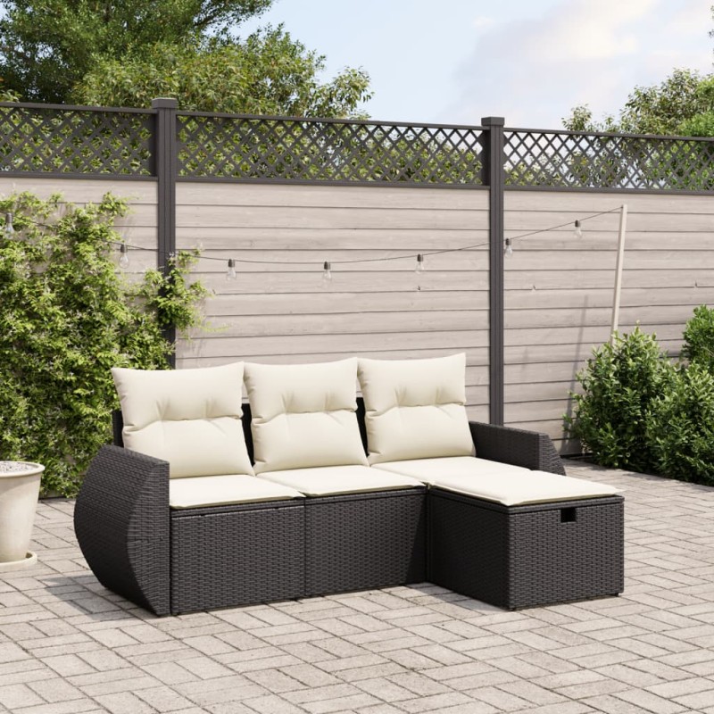 vidaXL 4-tlg. Garten-Sofagarnitur mit Kissen Schwarz Poly Rattan vidaXL 4-tlg. Garten-Sofagarnitur mit Kissen Schwarz Poly Rattan