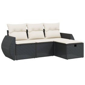 vidaXL 4-tlg. Garten-Sofagarnitur mit Kissen Schwarz Poly Rattan