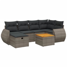 vidaXL 7-tlg. Garten-Sofagarnitur mit Kissen Grau Poly Rattan