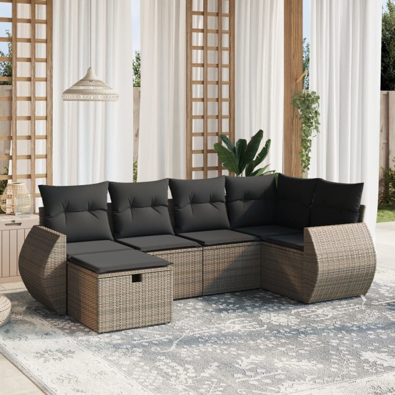 vidaXL 6-tlg. Garten-Sofagarnitur mit Kissen Grau Poly Rattan vidaXL 6-tlg. Garten-Sofagarnitur mit Kissen Grau Poly Rattan