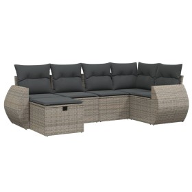 vidaXL 6-tlg. Garten-Sofagarnitur mit Kissen Grau Poly Rattan