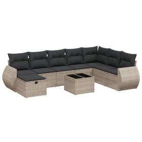 vidaXL 9-tlg. Garten-Sofagarnitur mit Kissen Grau Poly Rattan