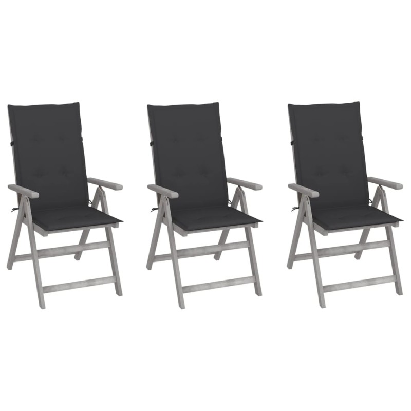Verstellbare Gartenstühle 3 Stk. mit Auflagen Massivholz Akazie Verstellbare Gartenstühle 3 Stk. mit Auflagen Massivholz Akazie