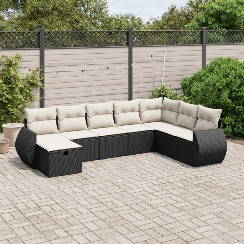vidaXL 8-tlg. Garten-Sofagarnitur mit Kissen Schwarz Poly Rattan vidaXL 8-tlg. Garten-Sofagarnitur mit Kissen Schwarz Poly Rattan