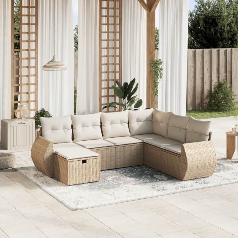 vidaXL 7-tlg. Garten-Sofagarnitur mit Kissen Beige Poly Rattan vidaXL 7-tlg. Garten-Sofagarnitur mit Kissen Beige Poly Rattan