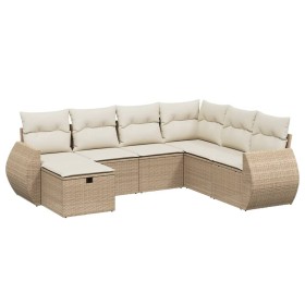 vidaXL 7-tlg. Garten-Sofagarnitur mit Kissen Beige Poly Rattan