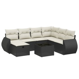 vidaXL 8-tlg. Garten-Sofagarnitur mit Kissen Schwarz Poly Rattan