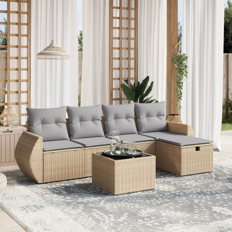 vidaXL 6-tlg. Garten-Sofagarnitur mit Kissen Beige Poly Rattan vidaXL 6-tlg. Garten-Sofagarnitur mit Kissen Beige Poly Rattan