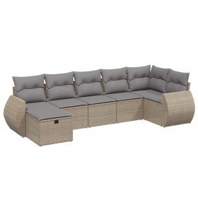 vidaXL 7-tlg. Garten-Sofagarnitur mit Kissen Beige Poly Rattan