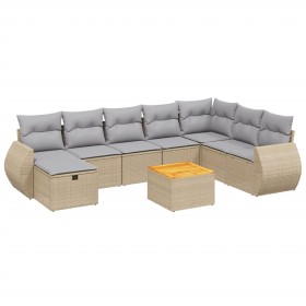 vidaXL 9-tlg. Garten-Sofagarnitur mit Kissen Beige Poly Rattan