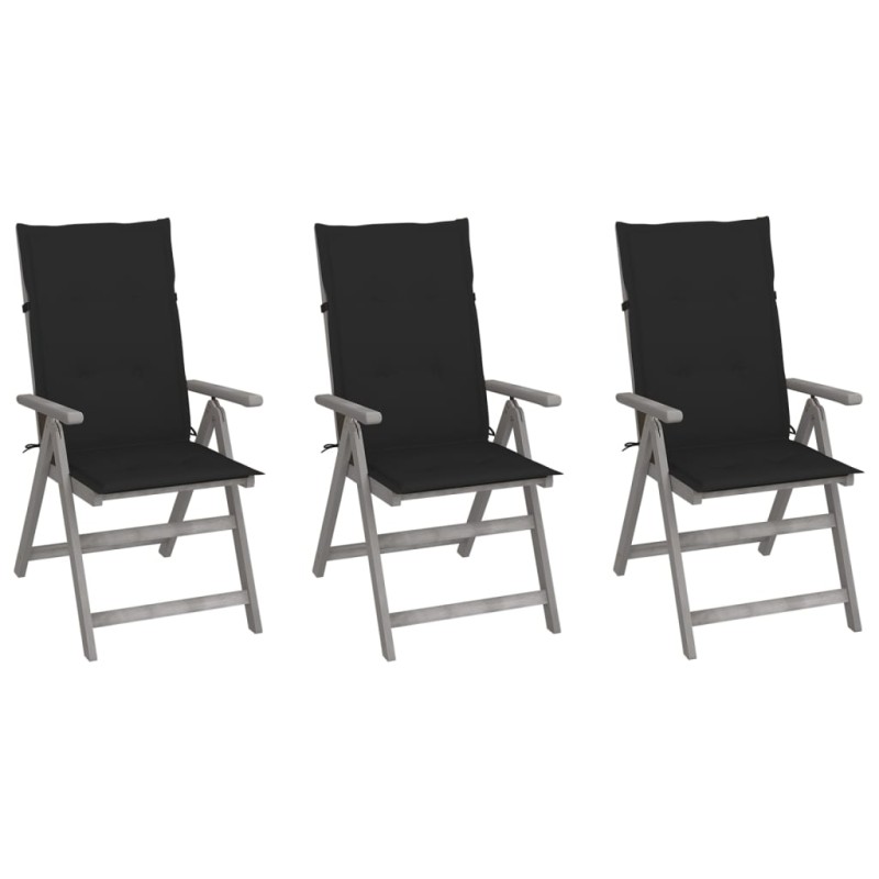 Verstellbare Gartenstühle 3 Stk. mit Auflagen Massivholz Akazie Verstellbare Gartenstühle 3 Stk. mit Auflagen Massivholz Akazie