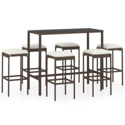 vidaXL 7-tlg. Gartenbar-Set mit Kissen Poly Rattan Braun