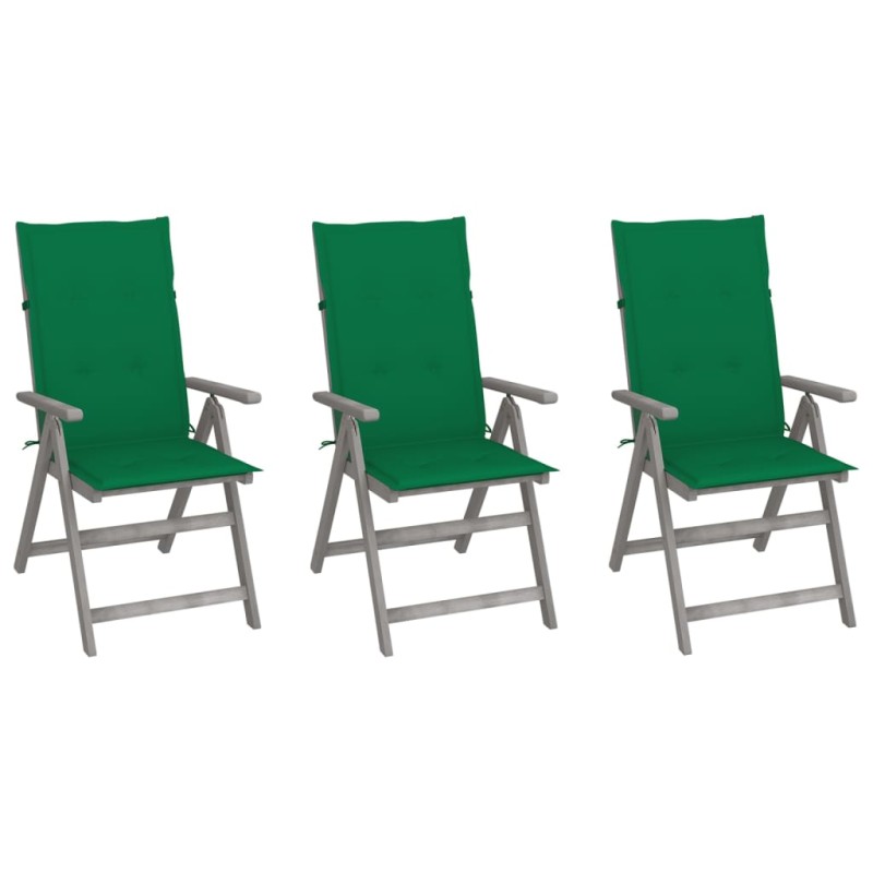 Verstellbare Gartenstühle 3 Stk. mit Auflagen Massivholz Akazie Verstellbare Gartenstühle 3 Stk. mit Auflagen Massivholz Akazie