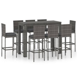 vidaXL 9-tlg. Garten-Bar-Set mit Anthrazit Kissen Poly Rattan