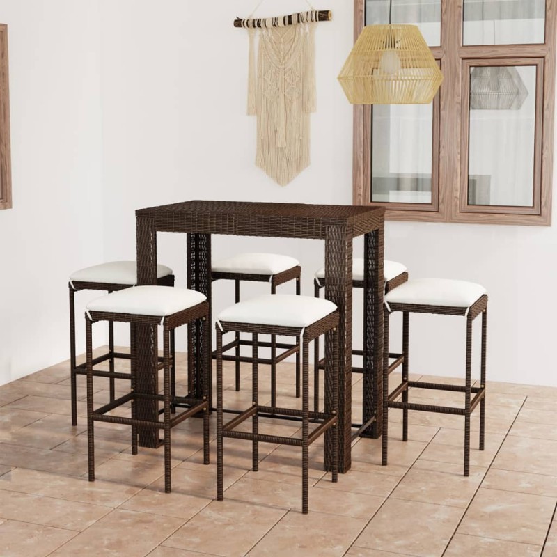 7-tlg. Gartenbar-Set mit Kissen Poly Rattan Braun 7-tlg. Gartenbar-Set mit Kissen Poly Rattan Braun