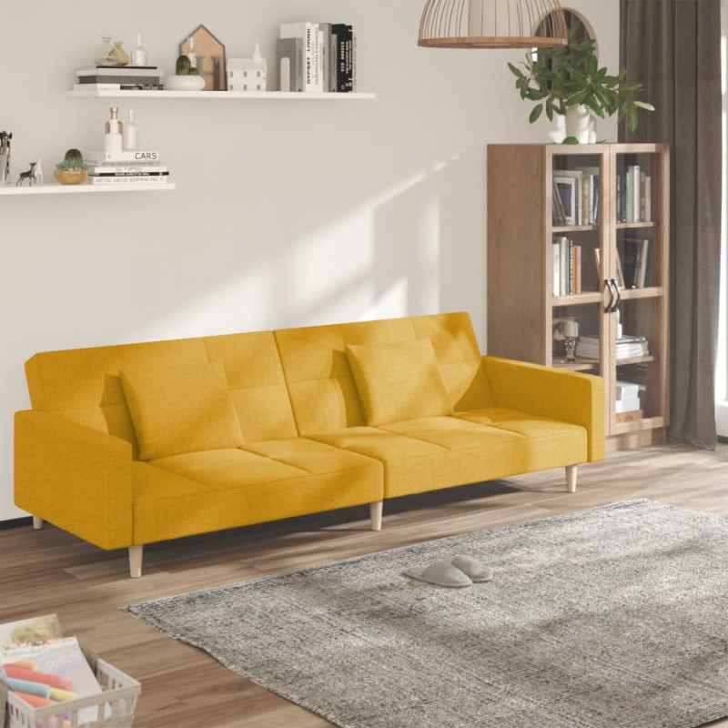 vidaXL Schlafsofa 2-Sitzer mit 2 Kissen Gelb Stoff vidaXL Schlafsofa 2-Sitzer mit 2 Kissen Gelb Stoff