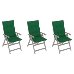 Verstellbare Gartenstühle 3 Stk. mit Auflagen Massivholz Akazie