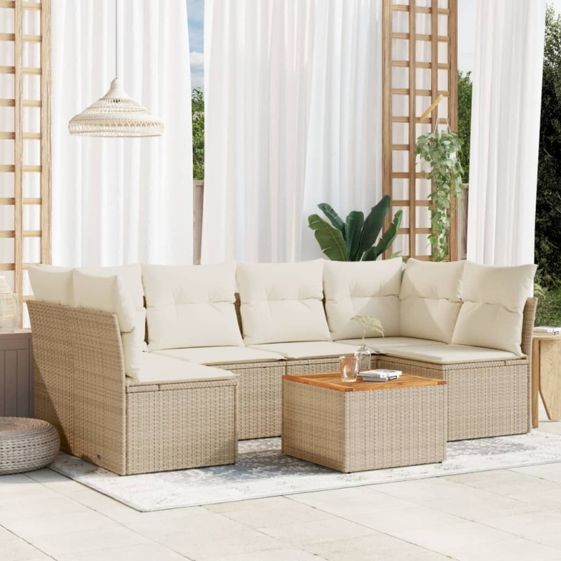 vidaXL 7-tlg. Garten-Sofagarnitur mit Kissen Beige Poly Rattan vidaXL 7-tlg. Garten-Sofagarnitur mit Kissen Beige Poly Rattan